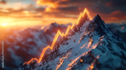 Wallpaper Mural Glowing upward trend line on a snowy mountain peak at sunset. Torontodigital.ca