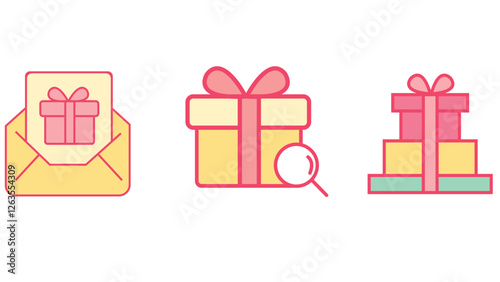 gifting, and gift boxes for valientine's day vector icon set