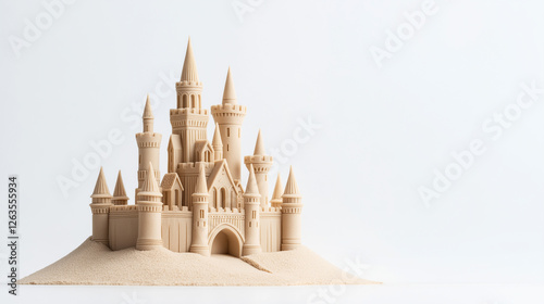 Prächtiges Sandburgschloss mit vielen Türmen und detaillierten Verzierungen.

