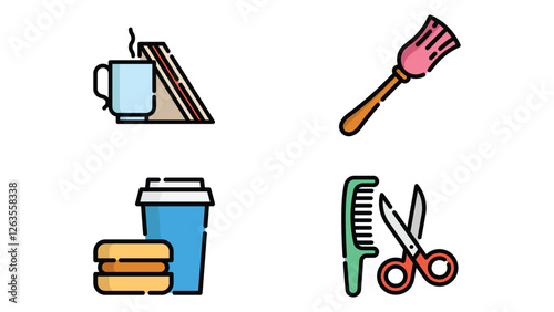 Hotel rooms and facilities vector art outline colored