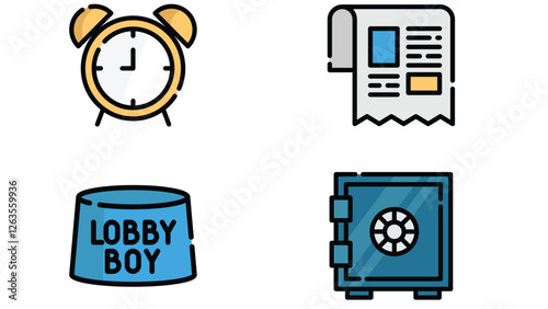 Hotel rooms and facilities vector art outline colored