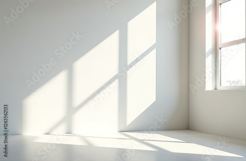 Wallpaper Mural bright and airy white room with geometric shadows from window. minimalist modern interior design. concept of simplicity, tranquility, natural light. Torontodigital.ca