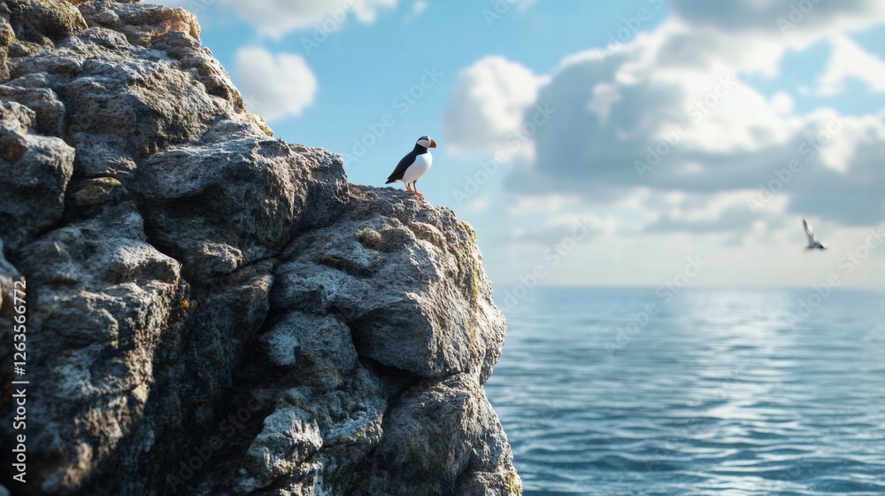 Puffin Standing on a Rocky Cliff by the Ocean Puffin Standing on a Rocky Cliff by the Ocean