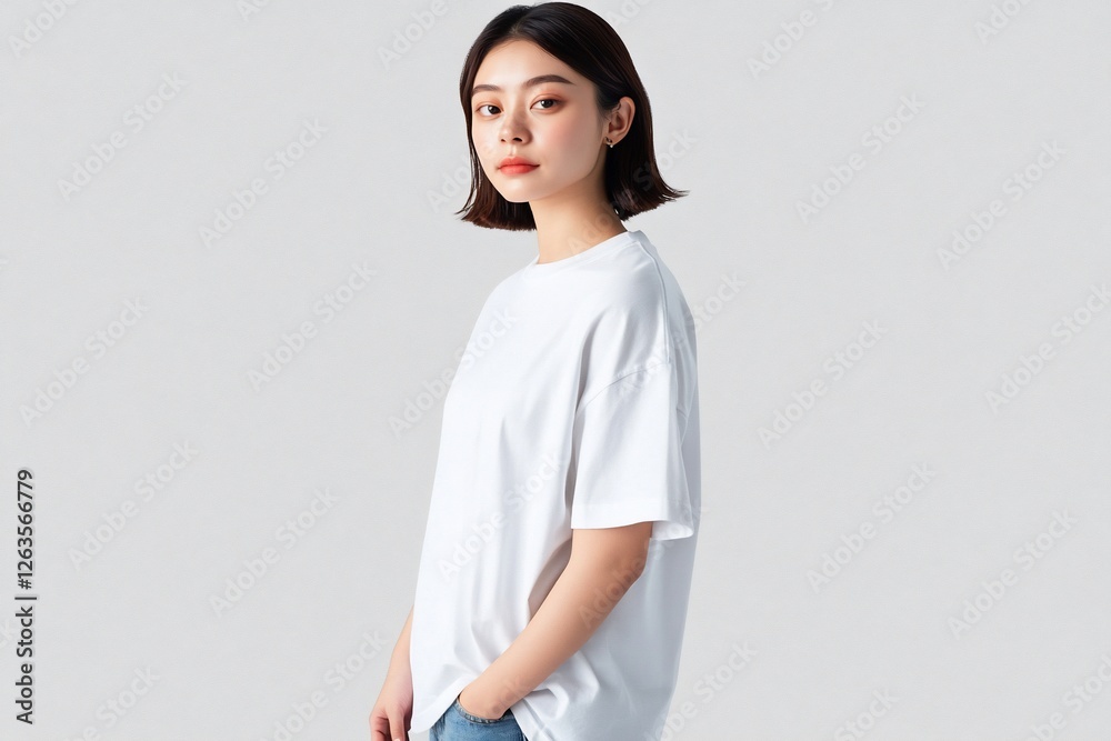 Woman, white shirt, studio shot, neutral background, fashion Woman, white shirt, studio shot, neutral background, fashion