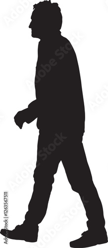 vector; silhouette; side view of a senior man walking
