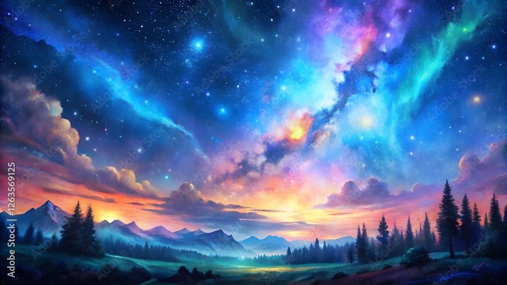 Fototapeta premium Vibrant Celestial Landscape at Sunset