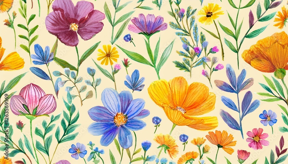 seamless pattern with watercolor garden flowers hand drawn illustration seamless pattern with watercolor garden flowers hand drawn illustration