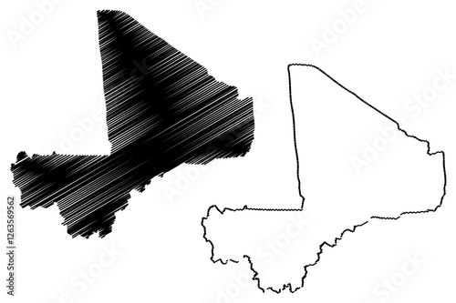 Mali map vector illustration, scribble sketch Republic of Mali