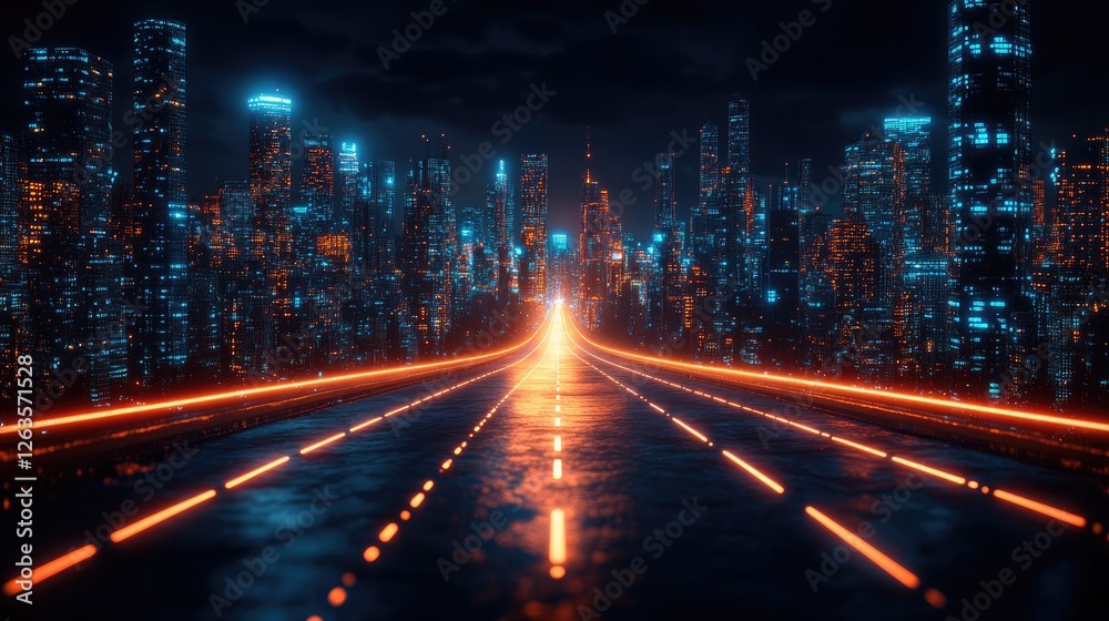 Obraz premium Futuristic city highway at night