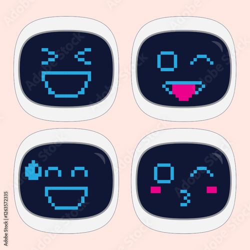 Set of Robot Face Emojis with Various Expressions for Digital Communication
