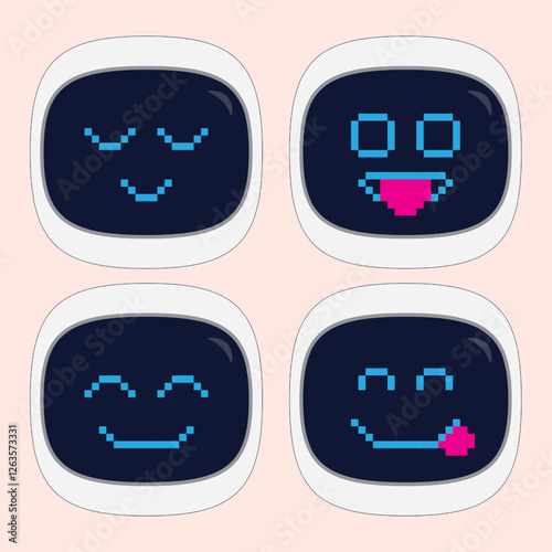 Set of Robot Face Emojis with Various Expressions for Digital Communication