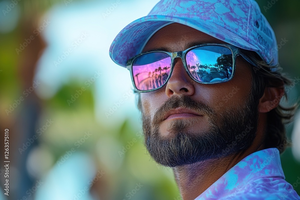 Man in sunglasses and cap close-up. Fashion and style, summer and vacation concept Man in sunglasses and cap close-up. Fashion and style, summer and vacation concept