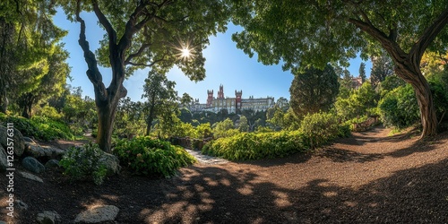 Enchanting Panorama of PalÃ¡cio da Pena - A Stunning View in Sintra, Portugal's National Treasure for European Travelers photo