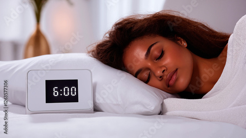 Wallpaper Mural Woman sleeping peacefully at 6:00 AM in bed. Torontodigital.ca