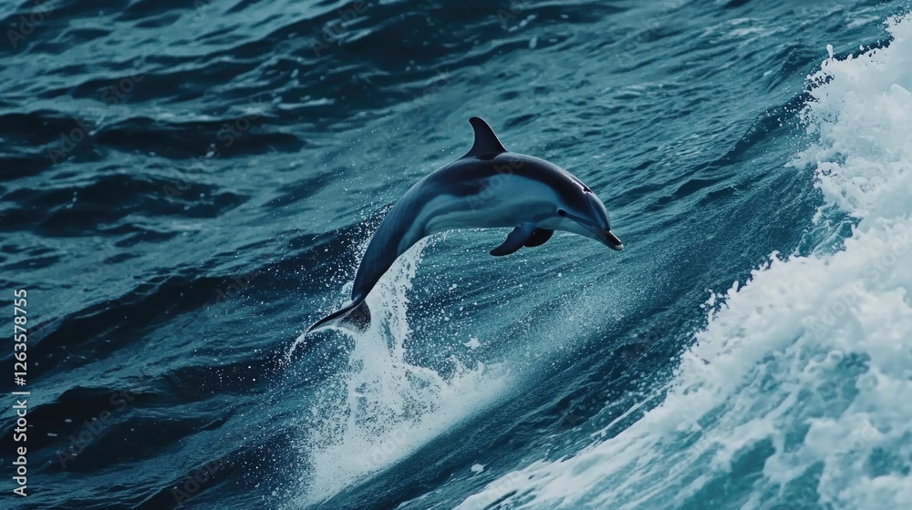 Naklejka premium Dolphin leaping out of the ocean wave