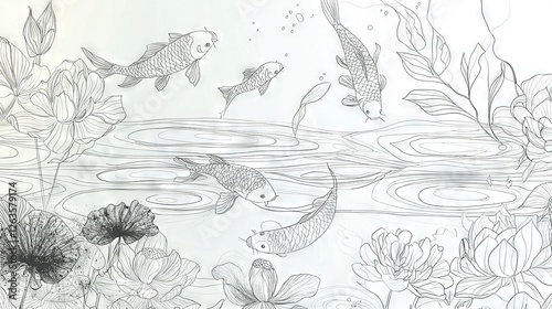 Wallpaper Mural  Koi swim in pond with water lilies Torontodigital.ca
