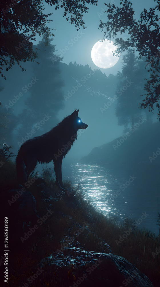 A majestic wolf with glowing eyes stands on the edge of an ancient forest
A majestic wolf with glowing eyes stands on the edge of an ancient forest