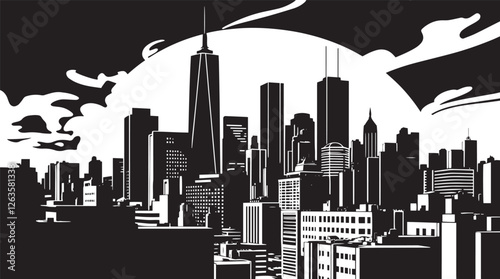 City landscape. Different buildings on street, outline cityscape hand sketch, flat houses. Hand drawn vector illustration