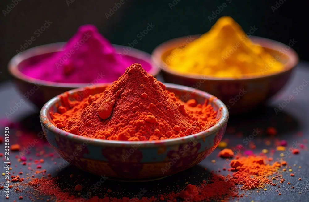 Colorful Traditional Indian Holi Paint dye Spring Festival color. AI Generative