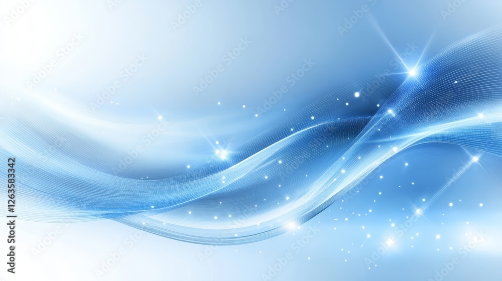 Abstract Light Blue Wavy Background, Vibrant Modern Design with Connected Mesh and Polygonal Network