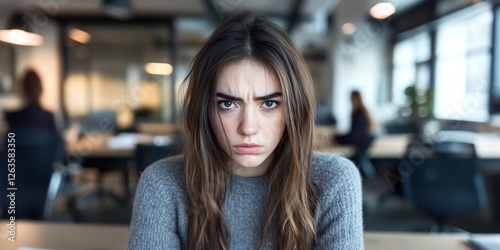 Stressed and Anxious Businesswoman Overwhelmed in a Busy Office, Feeling Frustrated and Alone