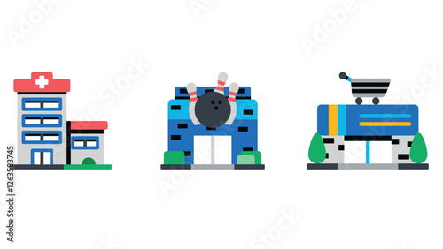 City municipality services and facility management vector icon set