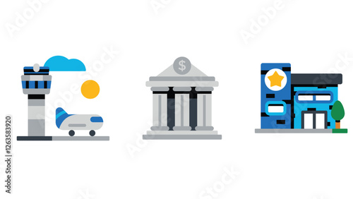 City municipality services and facility management vector icon set