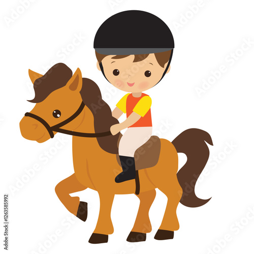 Boy riding a horse. Equestrian sport vector cartoon illustration