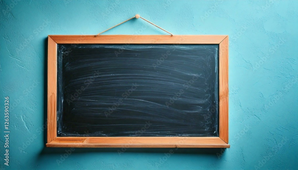 blank blackboard on a blue wall