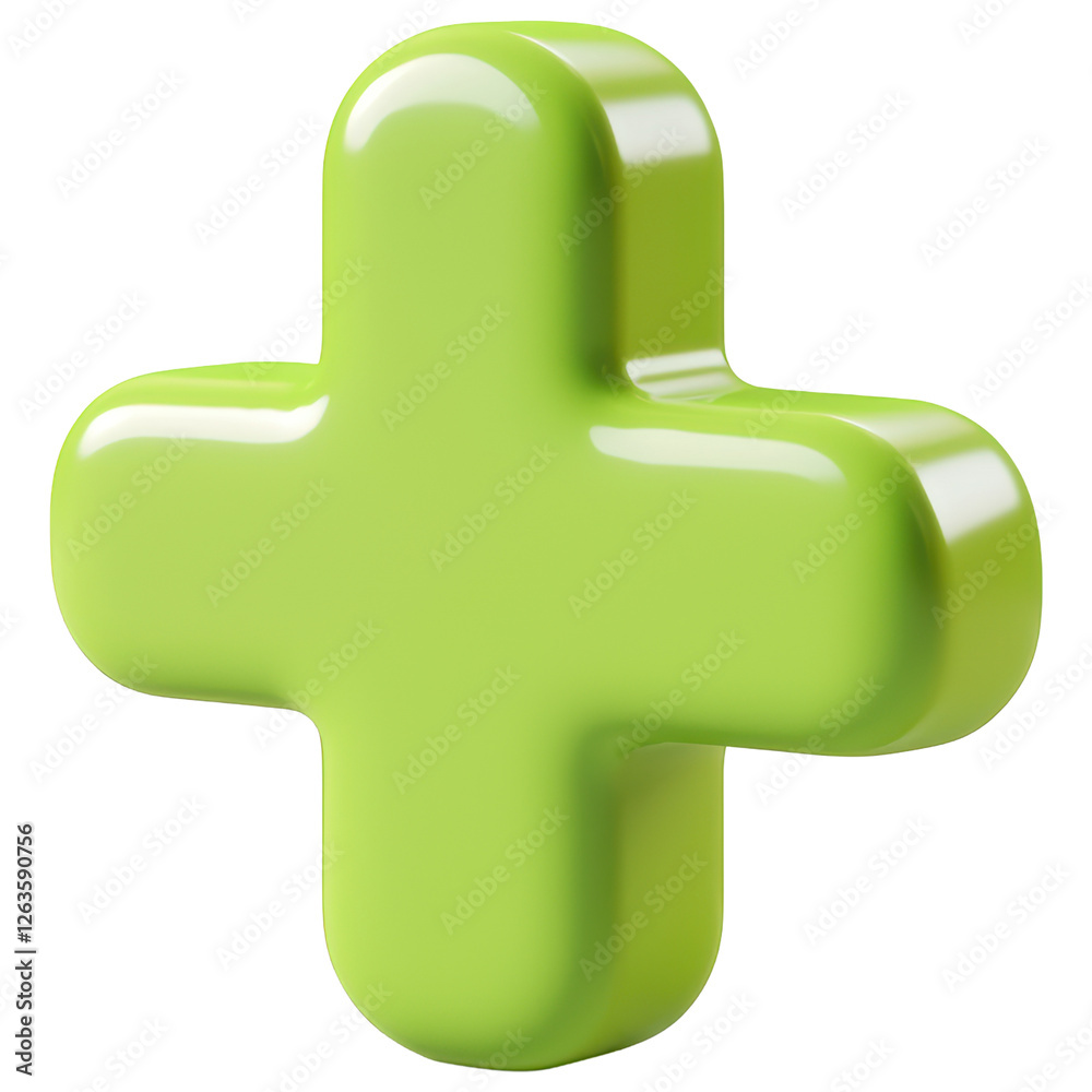 Obraz premium Glossy Green Plus Sign Symbol on Transparent Background in Digital Art