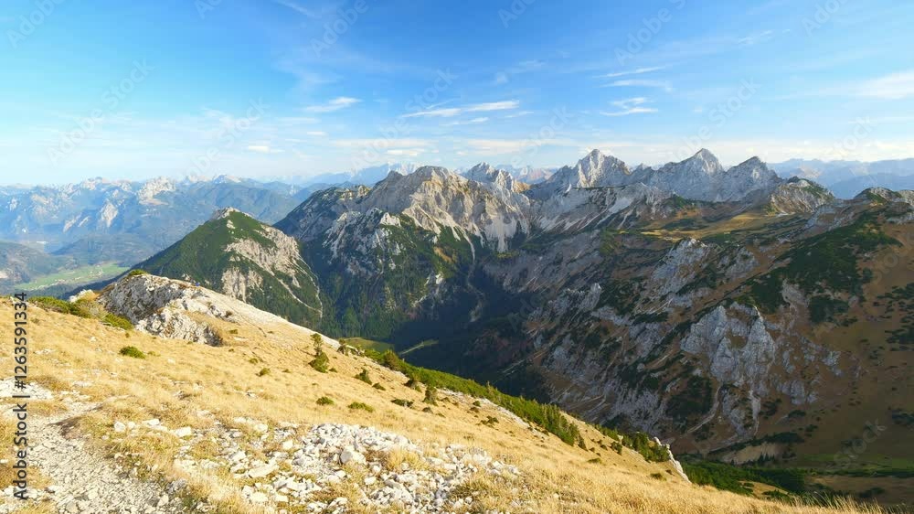 Breathe in the Freshness of Autumn in the Mountain Landscape, Where the Golden Foliage, Clear Blue Skies, and Majestic Peaks Provide a Perfect Tranquil Escape Breathe in the Freshness of Autumn in the Mountain Landscape, Where the Golden Foliage, Clear Blue Skies, and Majestic Peaks Provide a Perfect Tranquil Escape