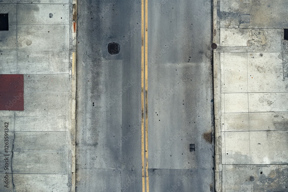 Overhead view of empty urban street with sidewalks. Neural network AI generated Overhead view of empty urban street with sidewalks. Neural network AI generated