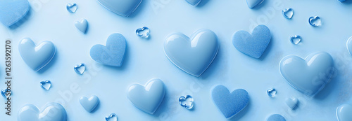Blue valentines day background with hearts seamless pattern. High quality photo