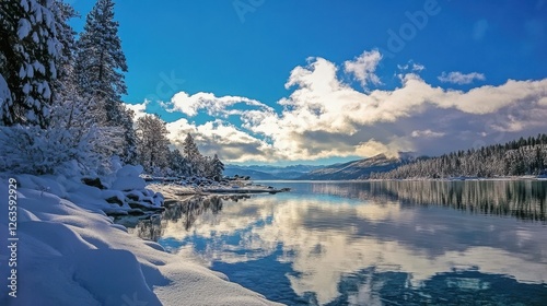 Serene Emeral Bay Sunrise Over Tranquil Lake Tahoe: A Beautiful Landscape of Water, Sky, and Nature photo