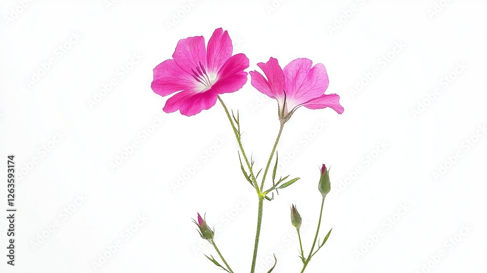 A white table with two pink flowers and a vase containing a flower A white table with two pink flowers and a vase containing a flower