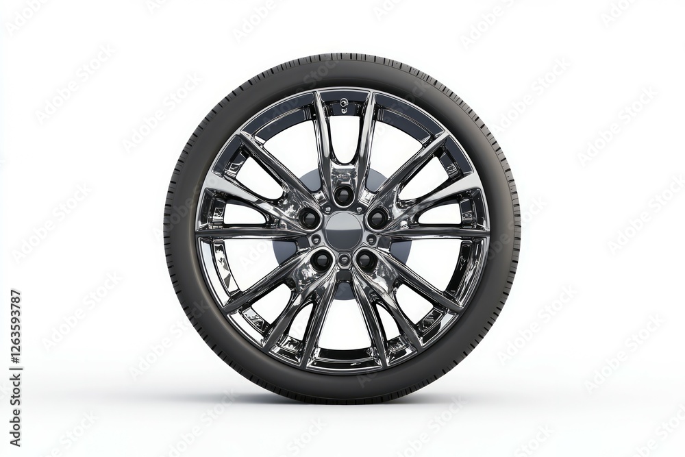 Shiny alloy car wheel on white background. Neural network AI generated Shiny alloy car wheel on white background. Neural network AI generated