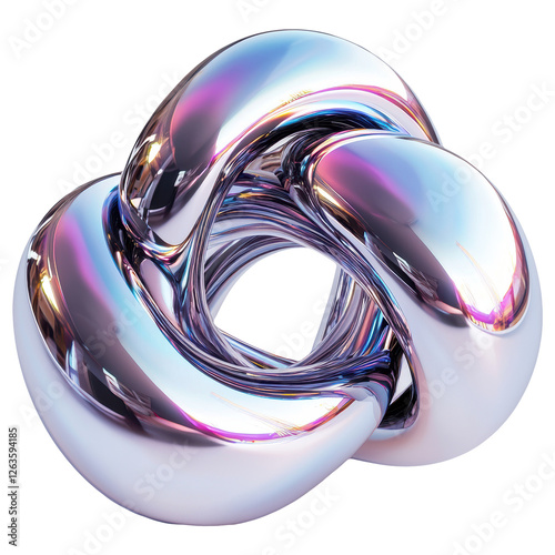 Iridescent Trefoil Knot Sphere with Reflective Chrome Texture on Transparent Background photo