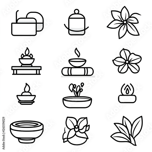 Minimalist Spa and Wellness Icons – Relaxation, Aromatherapy, and Zen Symbols