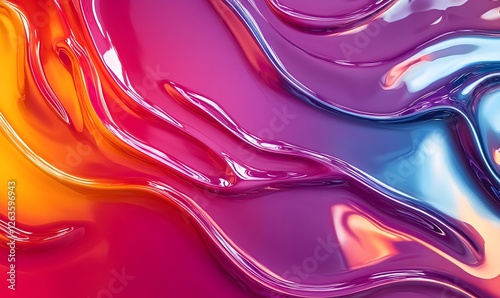 Abstract fluid art background with a glossy texture of orange purple and blue colors