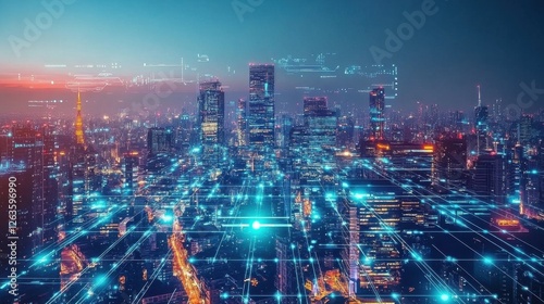 Wallpaper Mural Futuristic Cityscape with AI-Inspired Holographic Overlay Torontodigital.ca