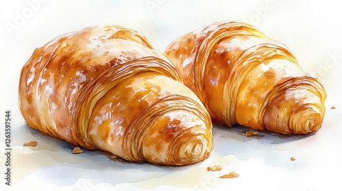 Watercolor Croissants on a Light Background photo