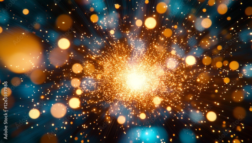 Obraz premium Bokeh Circles Bursting - Abstract Background Design With Exploding Particles And White Specks