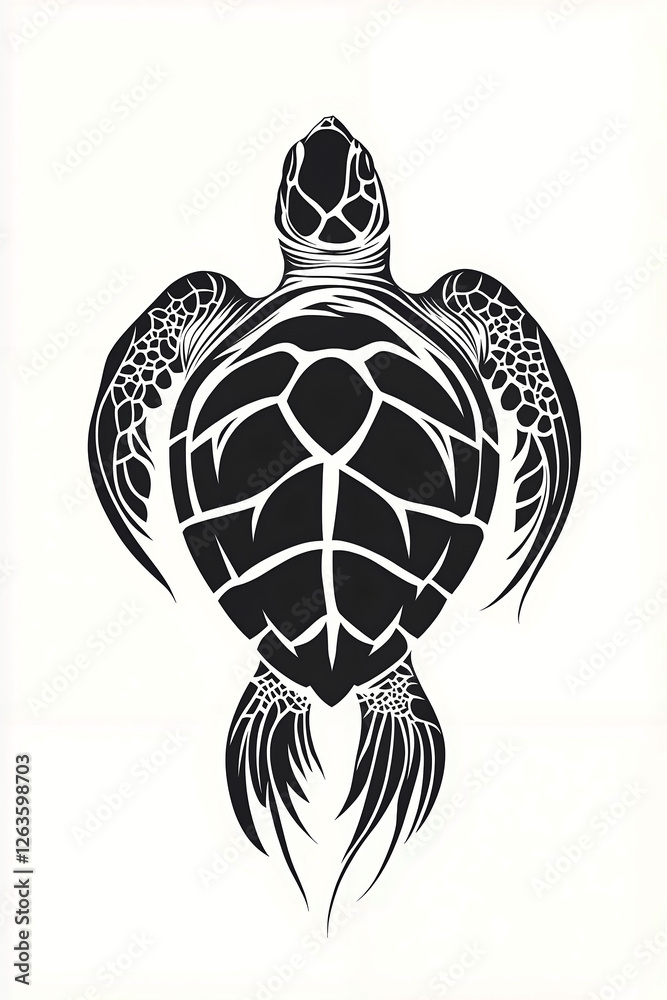 Naklejka premium A black and white drawing of a sea turtle
