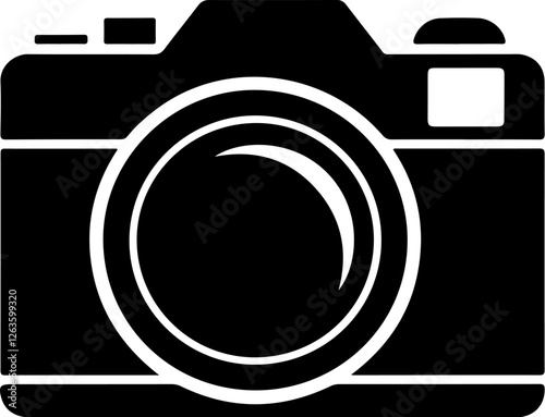 Illustration of a photo camera. Design element for logo, label, sign, poster, card. Vector illustration