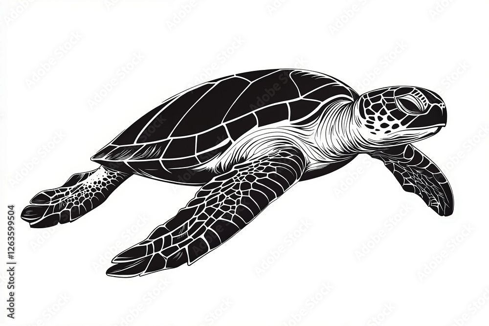 Obraz premium A black and white drawing of a sea turtle
