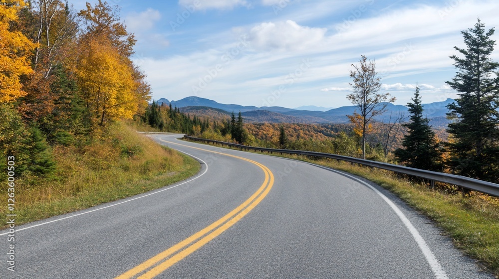 Scenic autumn road curving through mountains Scenic autumn road curving through mountains