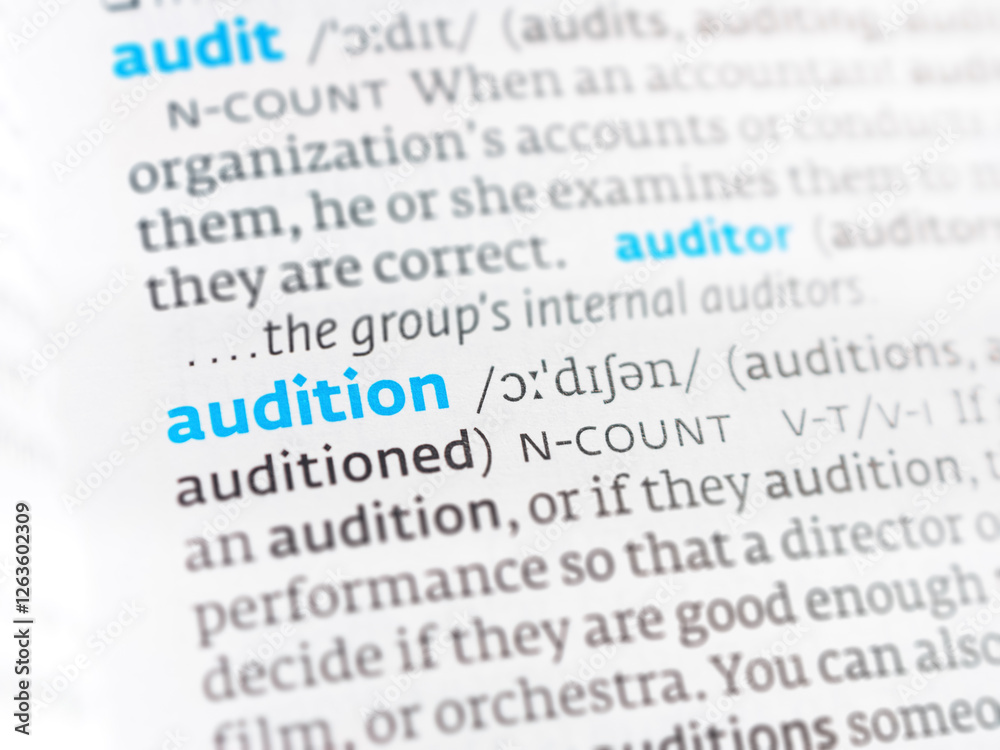 Dictionary definition of audition. Learn the meaning of performance-based assessment for casting roles. Dictionary definition of audition. Learn the meaning of performance-based assessment for casting roles.