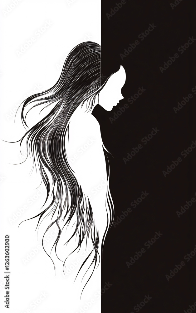 Minimalist Vector Illustration of a Heart with a Stylized Female Figure, Featuring Clean Lines and a Modern Aesthetic Symbolizing Love, Emotion, and Femininity