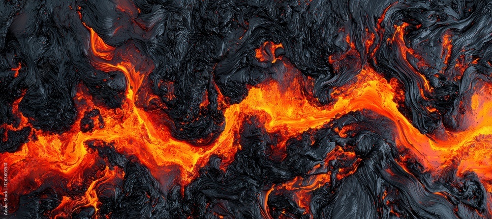 Dynamic Lava Flow: Intense Red and Orange Tones Cooling into Solid Rock Surface Dynamic Lava Flow: Intense Red and Orange Tones Cooling into Solid Rock Surface