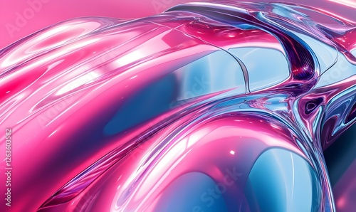 Abstract glossy 3D render with smooth, fluid forms in pink and blue tones